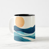 Minimalist Coastal Line Art Coffee Cup mug ツートーンマグカップ (正面左)