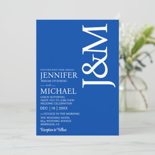 Minimalist Cobalt Blue Ocean Blue Wedding 招待状 (スタンド正面)