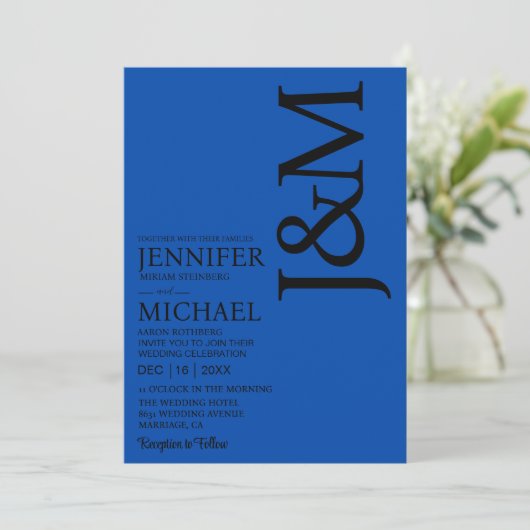 Minimalist Cobalt Blue QR Code on Back Wedding 招待状 (スタンド正面)