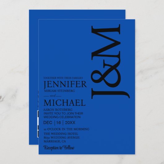 Minimalist Cobalt Blue QR Code on Back Wedding 招待状 (正面/裏面)