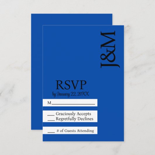 Minimalist Cobalt Blue RSVP card (正面/裏面)