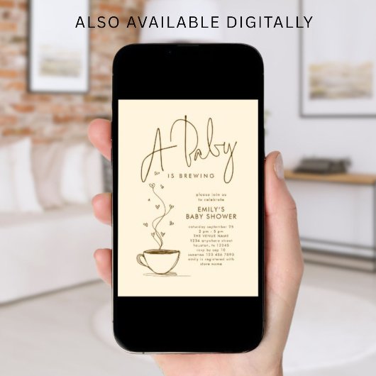 Minimalist Coffee Bean Baby is Brewing Shower  招待状