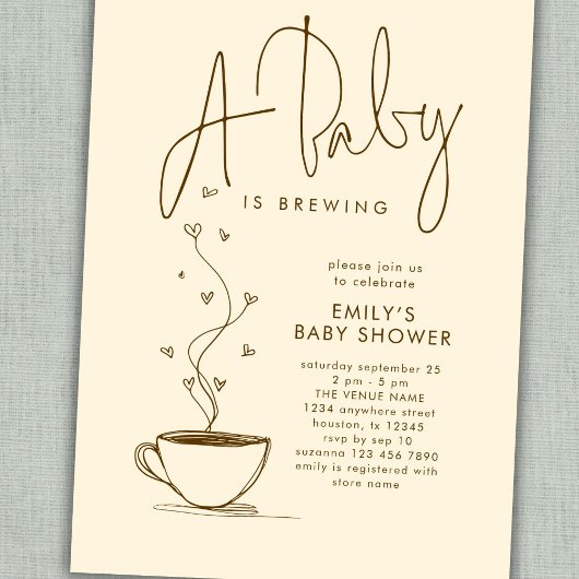 Minimalist Coffee Bean Baby is Brewing Shower  招待状