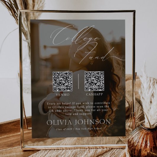 Minimalist College Fund w/ Photo & 2 QR Codes ポスター