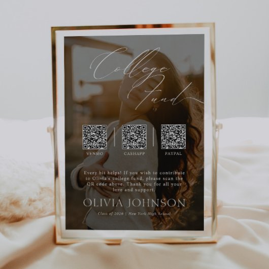 Minimalist College Fund w/ Photo & 3 QR Codes ポスター
