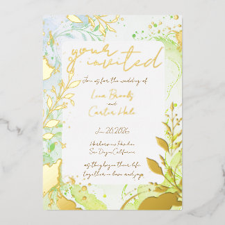 Minimalist Colorful Watercolor Foil Invitation 箔招待状