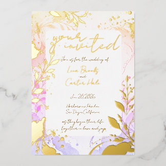 Minimalist Colorful Watercolor Foil Invitation 箔招待状