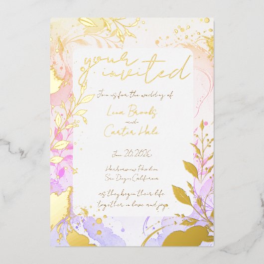 Minimalist Colorful Watercolor Foil Invitation 箔招待状 (正面)