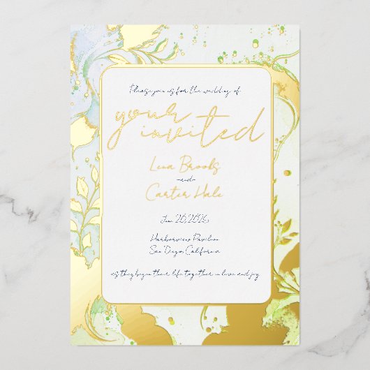 Minimalist Colorful Watercolor Foil Invitation 箔招待状 (正面)