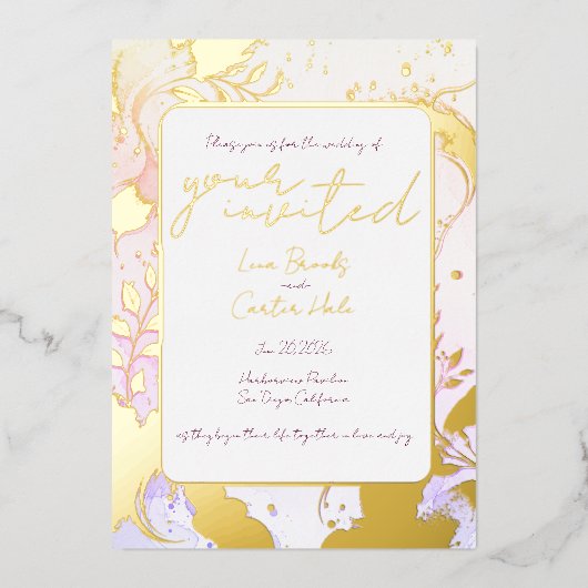 Minimalist Colorful Watercolor Foil Invitation 箔招待状 (正面)