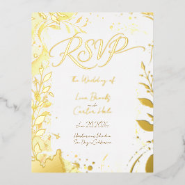 Minimalist Colorful Watercolor Foil RSVP 箔招待状ポストカード