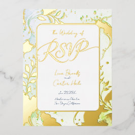 Minimalist Colorful Watercolor Foil RSVP 箔招待状ポストカード