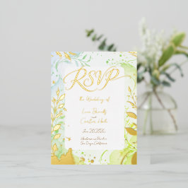 Minimalist Colorful Watercolor Foil RSVP 箔招待状ポストカード