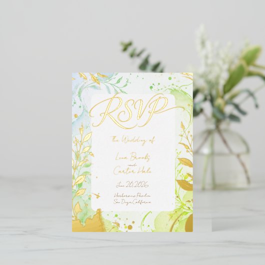 Minimalist Colorful Watercolor Foil RSVP 箔招待状ポストカード (立ち正面)