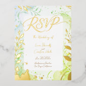 Minimalist Colorful Watercolor Foil RSVP 箔招待状ポストカード (正面)