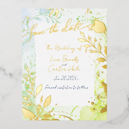 Minimalist Colorful Watercolor Foil Save the Date 箔招待状ポストカード