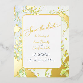 Minimalist Colorful Watercolor Foil Save the Date 箔招待状ポストカード