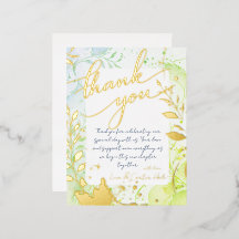 Minimalist Colorful Watercolor Foil Thank You Card