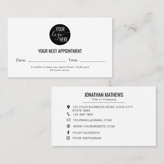 Minimalist Company Logo Next Appointment Cards 予約カード (正面/裏面)