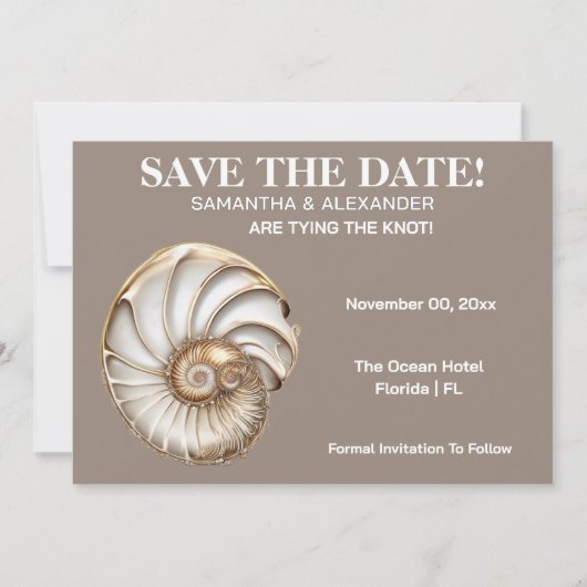 Minimalist Conch Shell Save The Date Card 招待状 (正面)