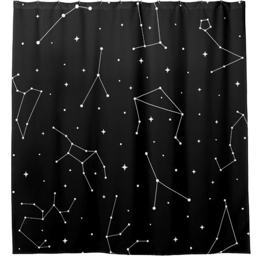 Minimalist Constellation Pattern in Black & White シャワーカーテン (正面)