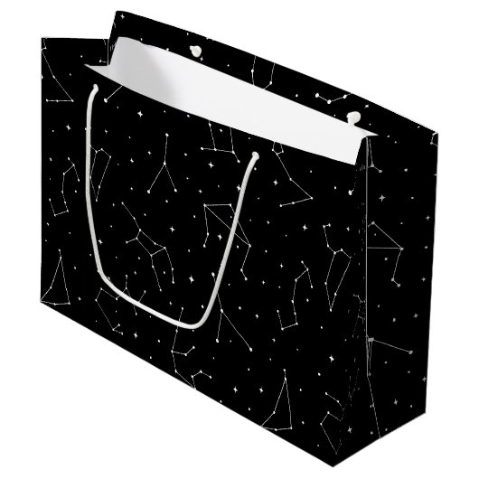 Minimalist Constellation Pattern in Black & White ラージペーパーバッグ (正面アングル)