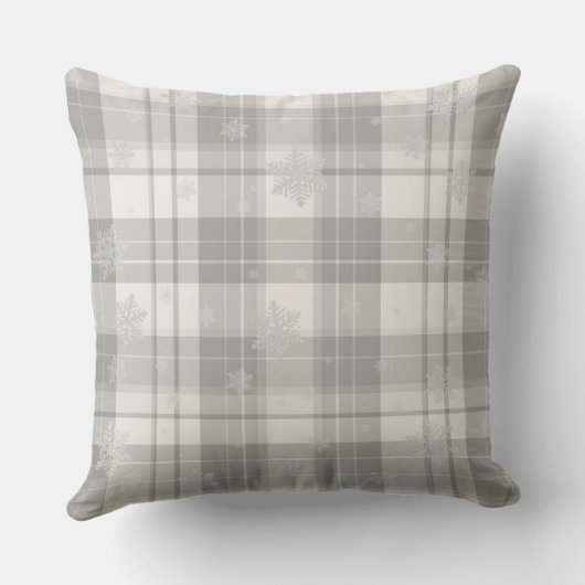 Minimalist Cool Gray Snowflake Plaid Throw Pillow クッション (裏面)