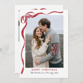 Minimalist Coquette Red Bow Christmas 2 Photo シーズンカード (正面/裏面)