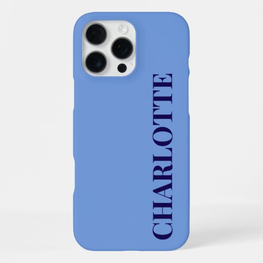 Minimalist Cornflower Blue & Navy Vertical Name iPhoneケース (裏面)
