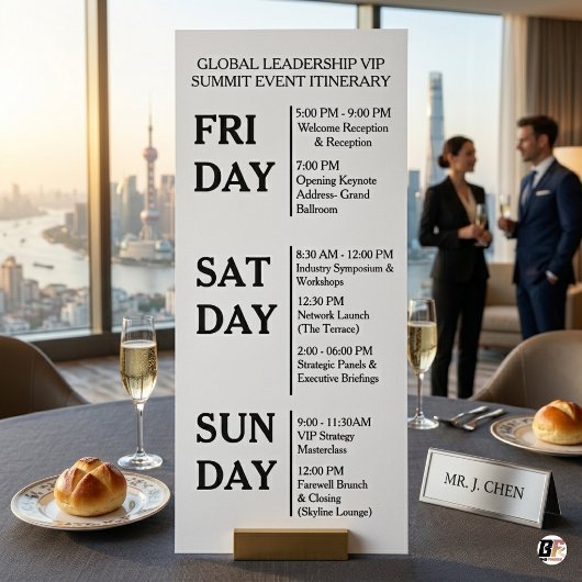 Minimalist Corporate VIP Summit Event Itinerary ラックカード
