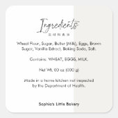 Minimalist Cottage Food Bakery Ingredient スクエアシール (正面)