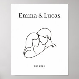 Minimalist Couple Line Art Custom Names ポスター