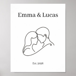 Minimalist Couple Line Art Custom Names ポスター