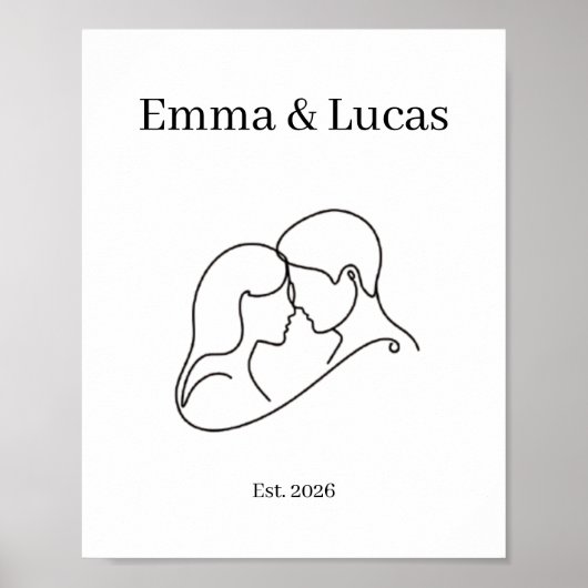 Minimalist Couple Line Art Custom Names ポスター (正面)