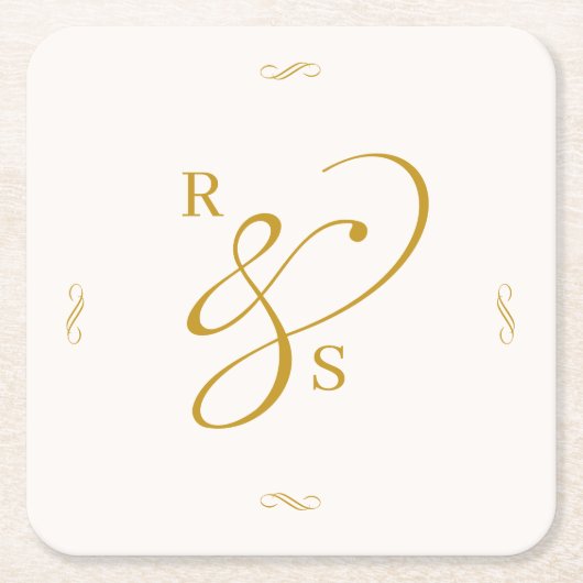 Minimalist Couple Monogram  スクエアペーパーコースター (正面)