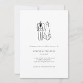 Minimalist Couples Shower Bride & Groom Line Art 招待状 (正面)