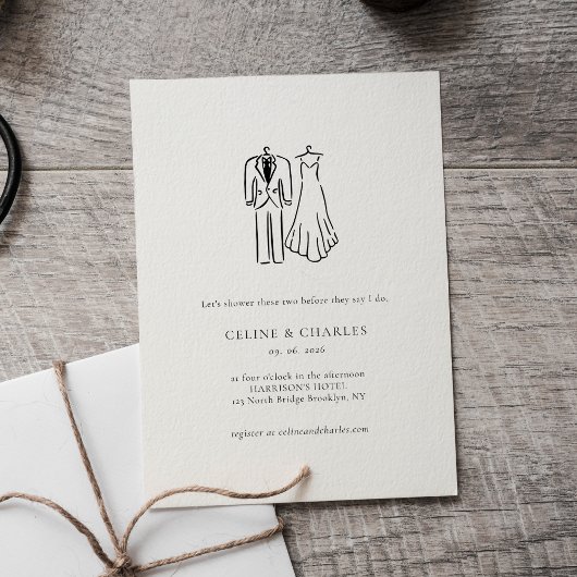 Minimalist Couples Shower Bride & Groom Line Art 招待状