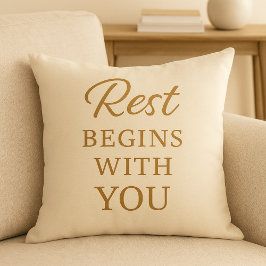 Minimalist Cozy Quote Pillow -Rest Begins With You クッション