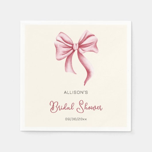 Minimalist Cream Blush Pink Bow Bridal Shower スタンダードカクテルナプキン (正面)