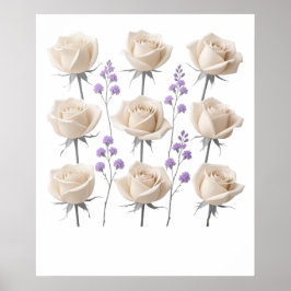 Minimalist Cream Rose Floral Drawing ポスター