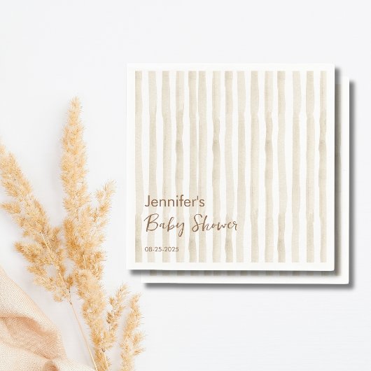 Minimalist Cream Vertical Stripe Rustic Baby スタンダードカクテルナプキン