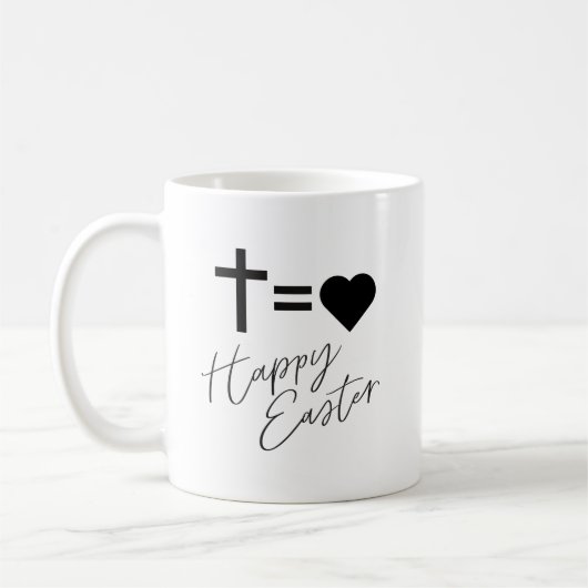 Minimalist Cross and Heart Design Easter コーヒーマグカップ (左)