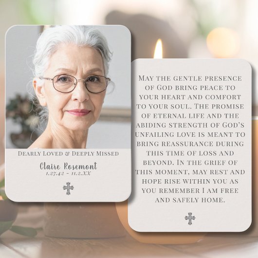 Minimalist Cross Funeral Photo Prayer Card 名刺