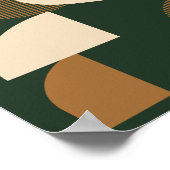 Minimalist Curved Shapes on Dark Green Background ポスター (角)