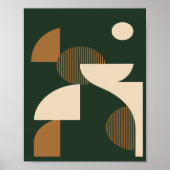 Minimalist Curved Shapes on Dark Green Background ポスター (正面)