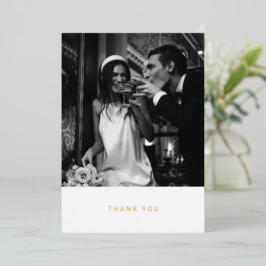 Minimalist Custom Message Photo Wedding Thank You  箔招待状 (立ち正面)