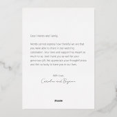 Minimalist Custom Message Photo Wedding Thank You  箔招待状 (裏面)