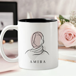 Minimalist Custom Name Hijab Line Art Two-Tone Mug ツートーンマグカップ