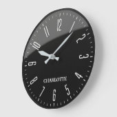 Minimalist Custom Name Office Modern Black ラージ壁時計 (傾斜)