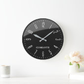 Minimalist Custom Name Office Modern Black ラージ壁時計 (ホーム)